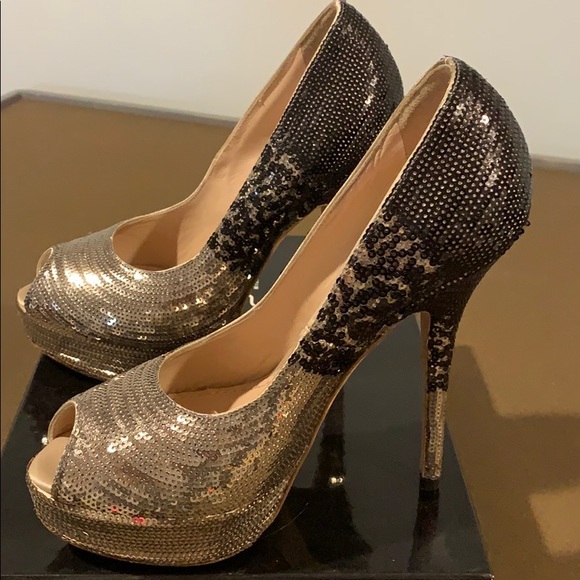 Sebastian Milano Sequin Peep Toe Pump Heel 5.5 6 - Picture 2 of 11